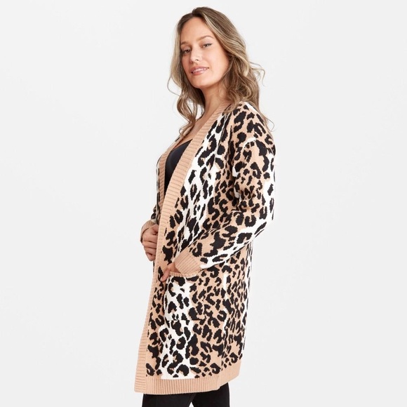 NWT Leopard Print Cardigan W/Front Pockets - Picture 2 of 3